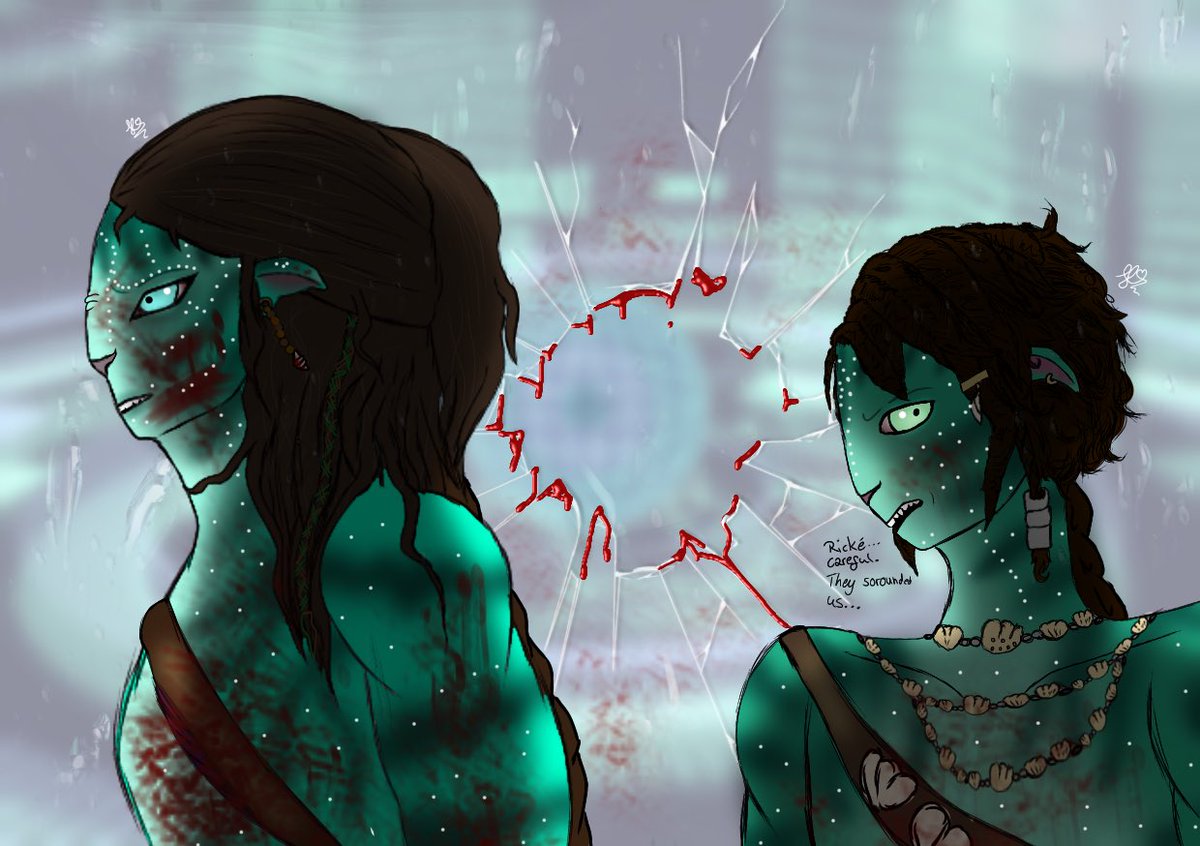 Artyarttown's tweet photo. Since I‘m a stoopid skxawng and forgot to post my art here, here you have my art I did so far! Rické and Kur’rá his buddy! After Rické’s sister‘s de@th. They visited the sky people. 
#digitalart #atwow #oc https://t.co/XI500N4ru7