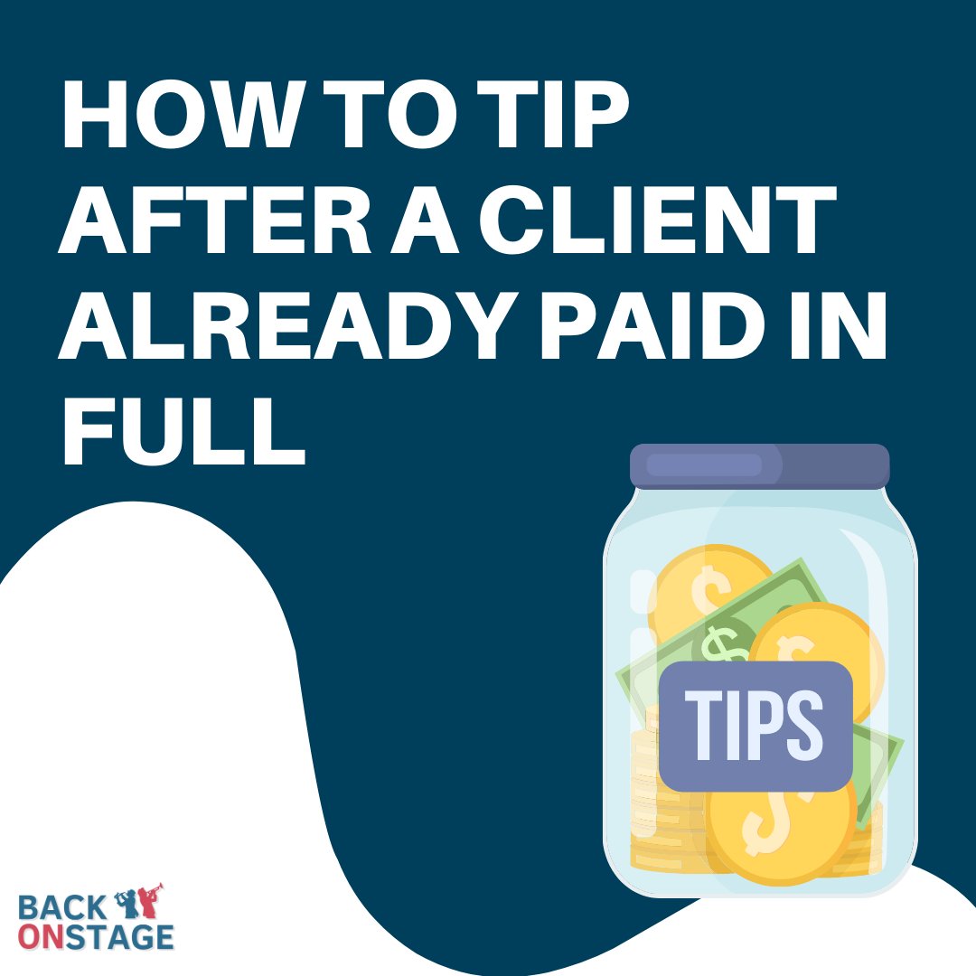 BackOnStageApp's tweet image. ✨ Discover a workaround for adding tips to fully paid invoices on Back on Stage. Increase your chances of receiving extra appreciation from #clients. 💡💸 bit.ly/3JvOf0R 

#InvoiceTips #BandManagementApp #BandApps #BandApp