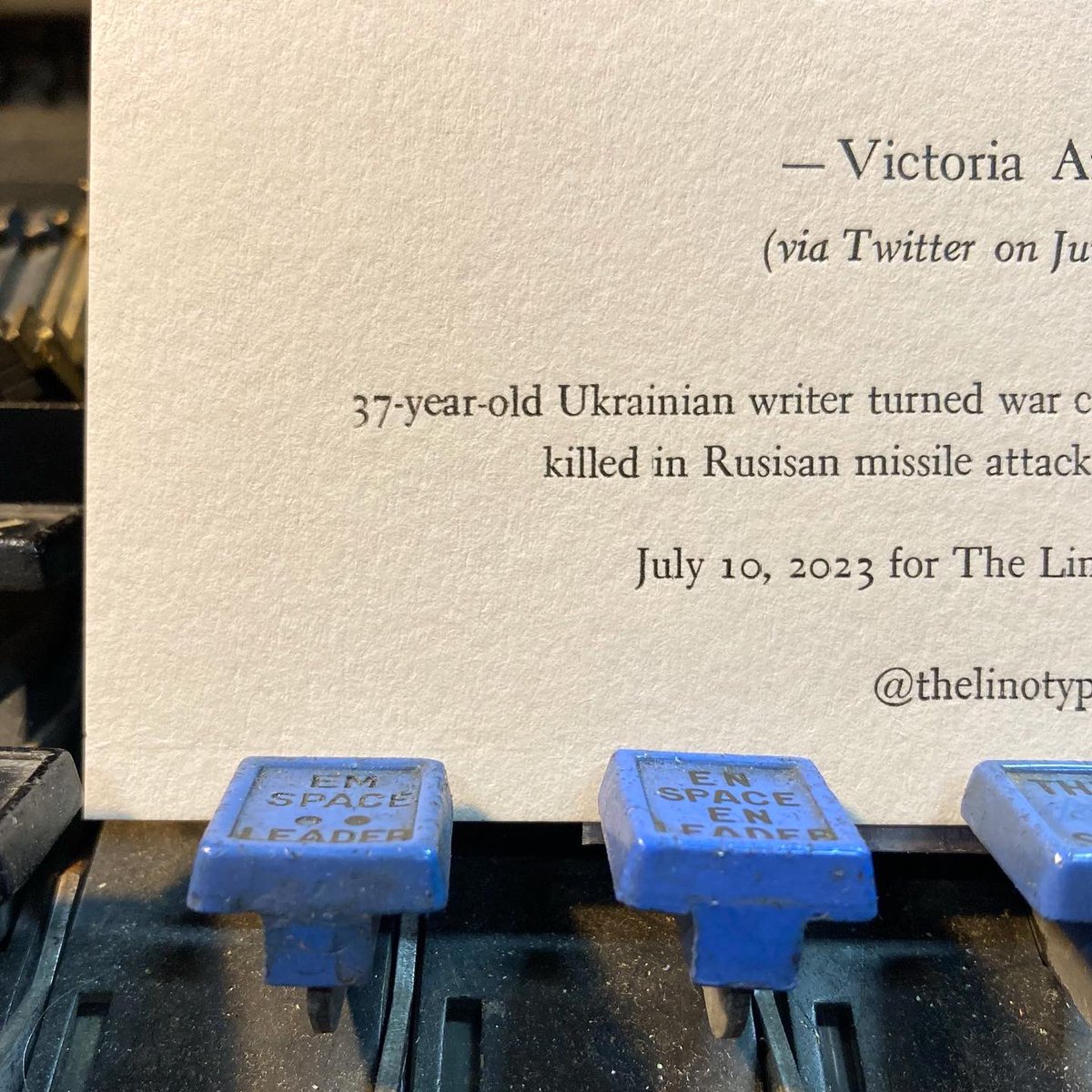 TLinotypist's tweet photo. #ukrainianwriter #letterpress #typecasting Cast in 8 and 11pt Electra with Cursive https://t.co/KWsNjHssYF