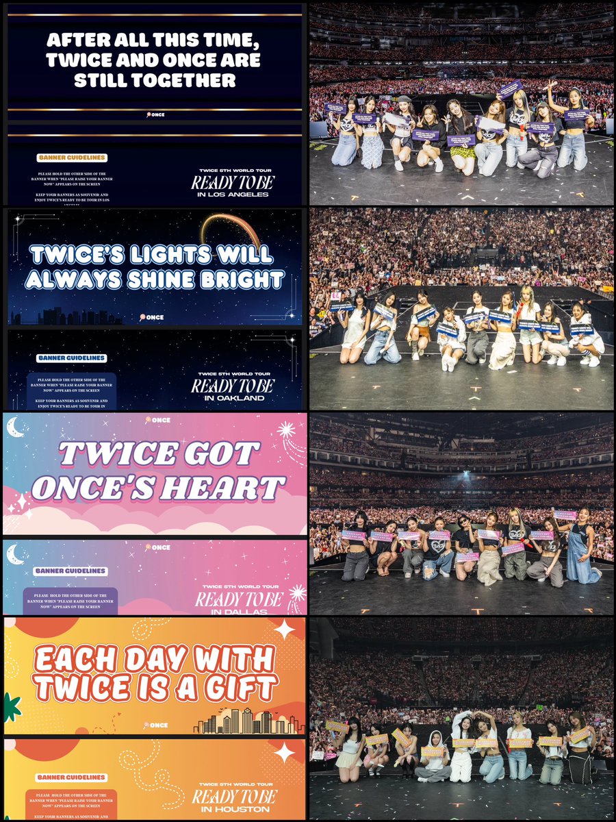 TFVUnion's tweet photo. Here are the complete banners we designed for the #TWICE_5TH_WORLD_TOUR in North America! Thank you @LiveNationKpop! It was a pleasure working with you 🫶🏻 Despite the time difference, we made it work 😂

More soon 🫣😉

#TWICE @JYPETWICE https://t.co/58Q6WBLsMl