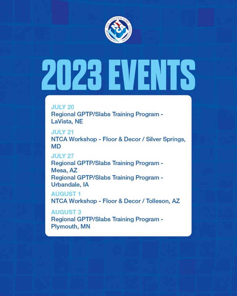 More tile training and education will be offered this July and August.

Looking for more workshops and training programs? Visit tile-assn.com/events for more.

#NTCA #TileTraining #TileDesign