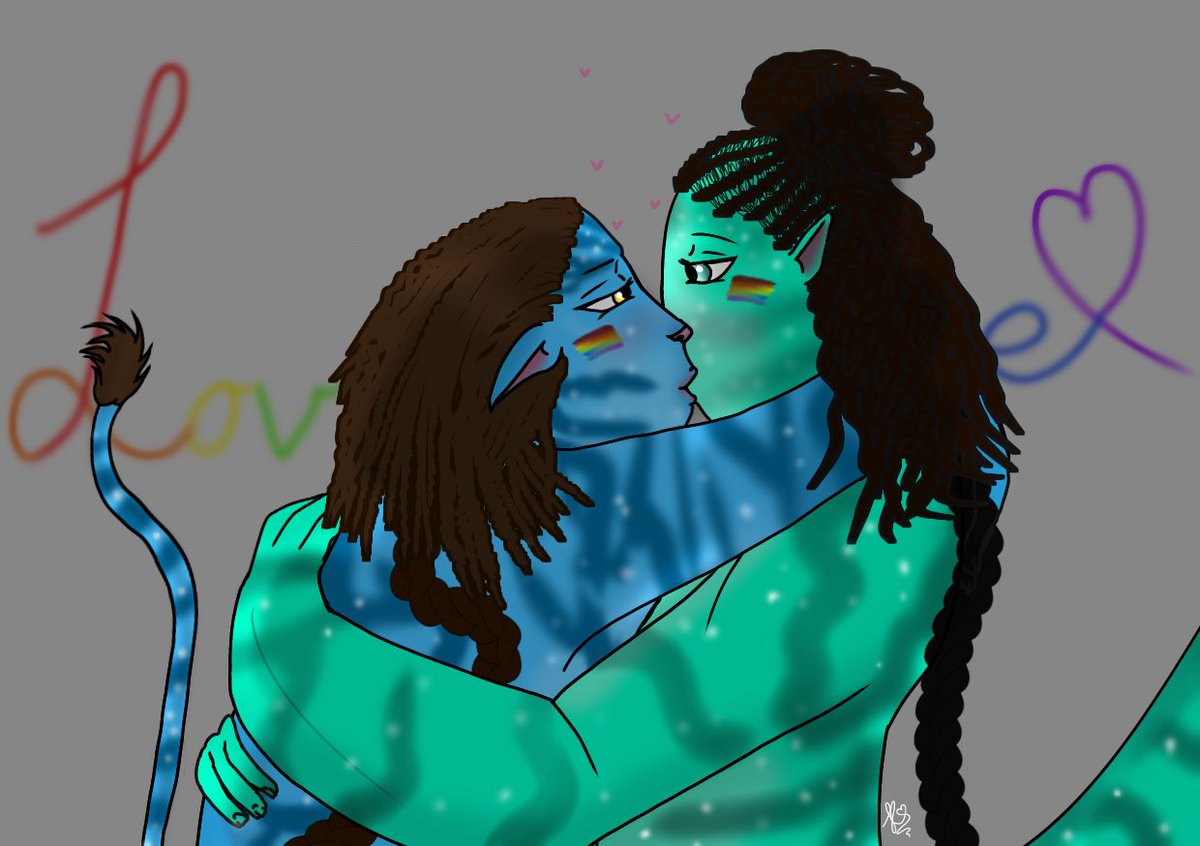 Artyarttown's tweet photo. Yesterday I finished this cute art idea I started a while ago! I really love it!🏳️‍🌈
I actually wanted to post it as “the last pride month pic” but it took too long so now we have this nice pic lol! 
#Aonunete #DigitalArtist #atwow #avatar #AvatarTheWayOfWater #digitalart #Teyam https://t.co/bBAhXPab6I