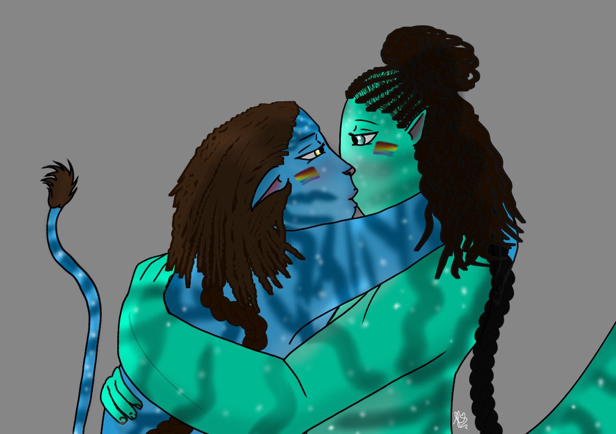 Artyarttown's tweet photo. Yesterday I finished this cute art idea I started a while ago! I really love it!🏳️‍🌈
I actually wanted to post it as “the last pride month pic” but it took too long so now we have this nice pic lol! 
#Aonunete #DigitalArtist #atwow #avatar #AvatarTheWayOfWater #digitalart #Teyam https://t.co/bBAhXPab6I