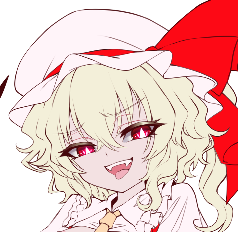 flandre scarlet 1girl solo blonde hair hat wings red eyes simple background  illustration images