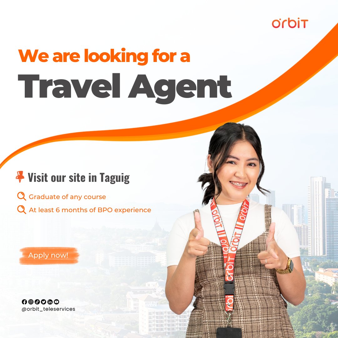 OrbitCareerHub's tweet photo. Adventure Awaits! Join Our Team and Explore the World as a Travel Account Specialist. 📚 Receive thorough training to excel in your role and handle customer inquiries effectively.

Apply Here: https://t.co/wHenIwm07N https://t.co/VXVqOmIXiQ
