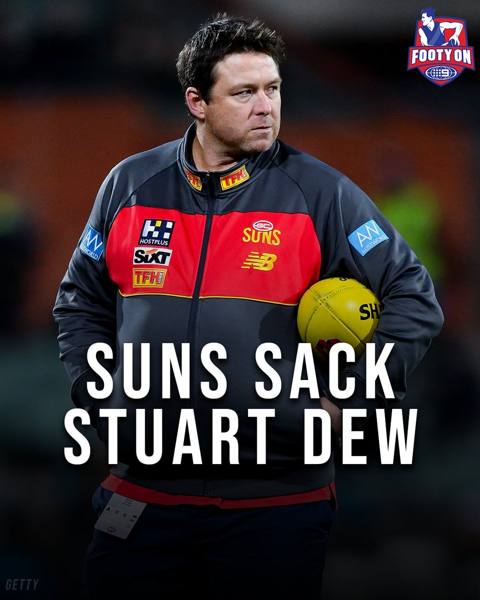 FootyonNine's tweet photo. BREAKING: The Suns have parted ways with Stuart Dew, per multiple reports.

#9WWOS #AFL https://t.co/U8jqg6syZs