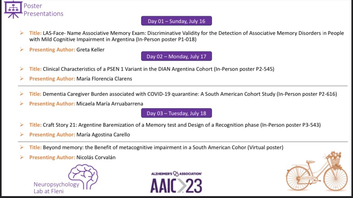 Check out the amazing work that will be presented by the Neuropsychology Team at Fleni during the next #AAIC2023. Congratulations!
