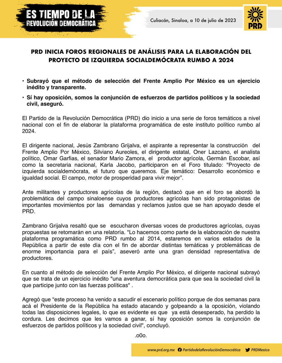 PRDMexico's tweet photo. #PRD inicia foros regionales de análisis para la elaboración del proyecto de izquierda socialdemócrata rumbo a 2024. https://t.co/TkLT30QqqQ