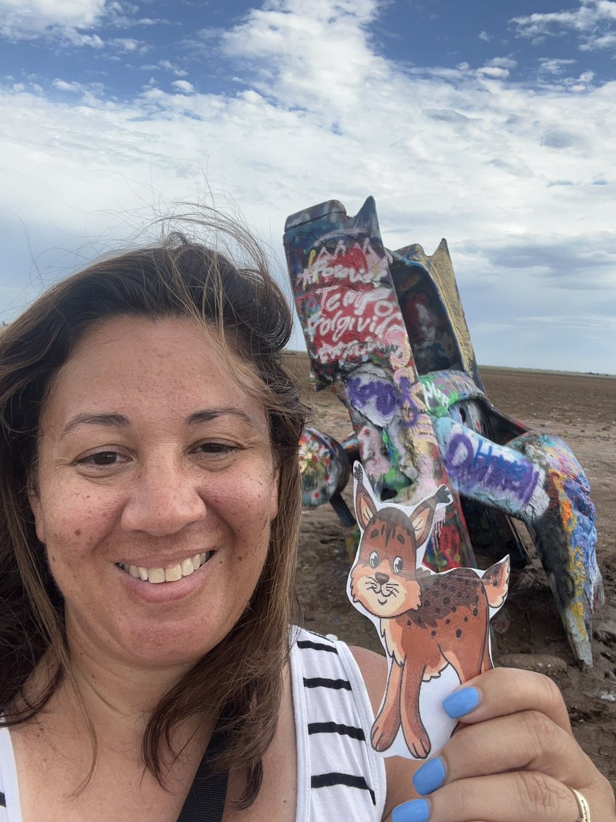 lisabasile's tweet photo. The Bobcat visited the Cadillac Ranch with me today! #bobcatsabroad https://t.co/cJpVLrj1sA
