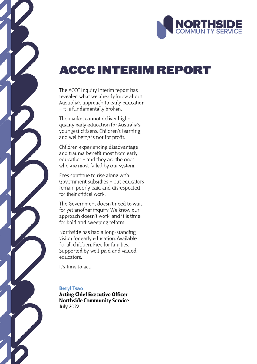 The @acccgovau Inquiry Interim report has revealed what we already know about Australia’s approach to early education – it is fundamentally broken. Our full thoughts below. #ozearlyed