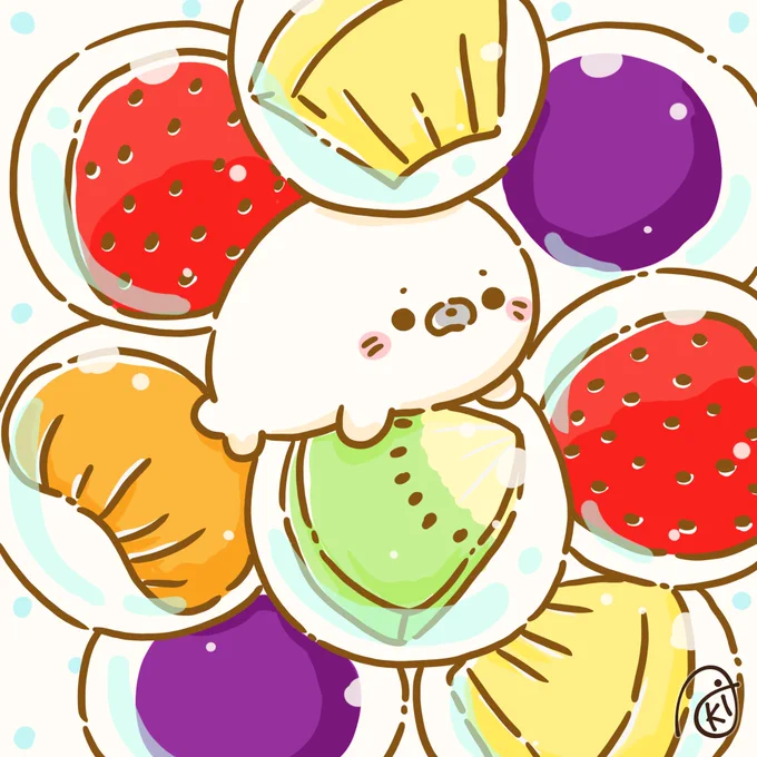 九龍球!#イラスト #お絵描き #アザラシ #フルーツ 