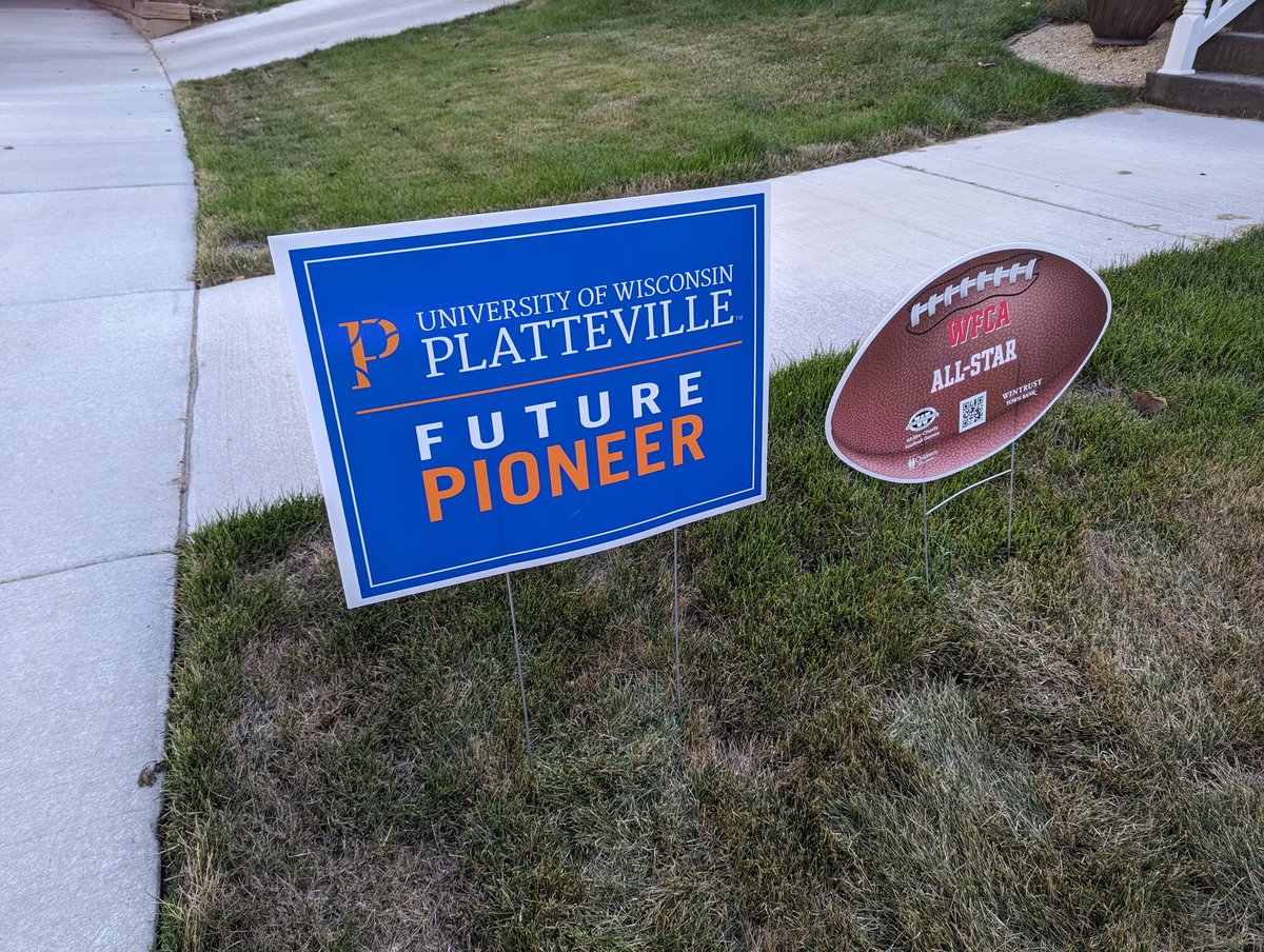 If you knows us, you know we are damn proud of our kids, so hell yes these are going on the lawn! And Barrett isn't here to take 'em down because  today he started his week of practice in Whitewater for Saturday's WFCA All Star football game. So we're honoring Barrett this week! https://t.co/pBwXEzC7sU