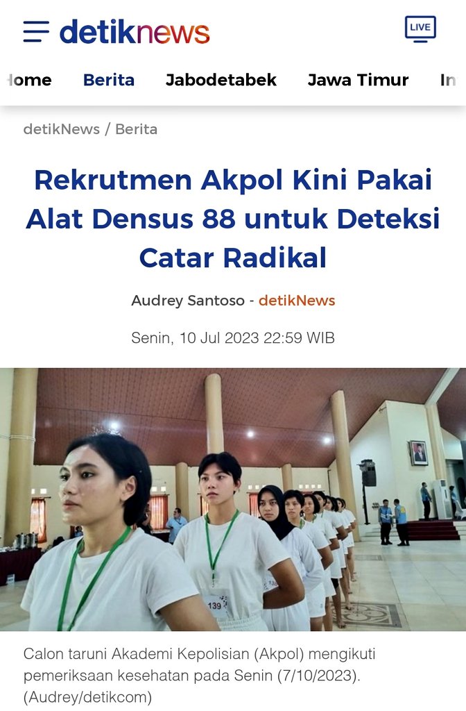 Pertama kali SDM Mabes Polri melakukan asesmen "Mental &amp; Ideologi" terhadap penerimaan Calon Taruna (Catar) Akademi Kepolisian. Proses tahapan ini dalam rangka mencegah secara dini keterpaparan personil kepolisian dari paham radikalisme, ekstremisme dan terorisme.

Densus 88