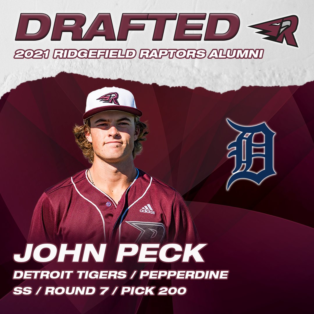 RRaptorsBB's tweet photo. Congratulations to John Peck (2021 Ridgefield Raptors alum), who has been drafted in the 7th round as the 200th overall pick by the @tigers in the 2023 MLB Draft! π
βΎ
As a Raptor, he made the All West Coast League First-Team hitting .323 with 8 HRπ
#GoRaps // #SWWAhometeam https://t.co/zdaeW6T4ZB