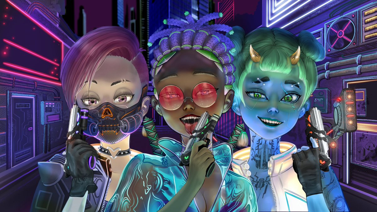 Cyberpunk girls. Hand drawing. (IPad+Procreate) 
If you're a digital artist, then like it. If you are a fan of NFTart or an influencer, then tell us your opinion about this art.