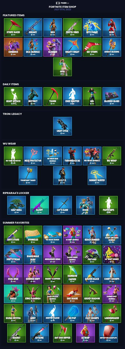 #Fortnite Item Shop for July 11th 2023 | fnbr.co/shop Set personalised reminders on our iOS app: fnbr.co/ios