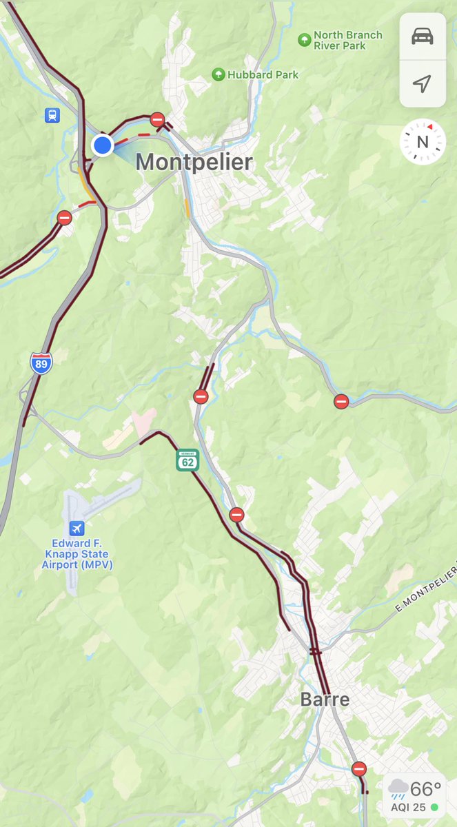 tinaguess11's tweet photo. Absolutely DO NOT drive south of Montpelier — and definitely don’t attempt to drive north of it tonight. I-89 completely closed, all possible routes through backroads impassable. STOP driving in the oncoming lane thinking you’ll bypass the traffic. YOU ARE ENDANGERING LIVES. https://t.co/WPE3PA78hY