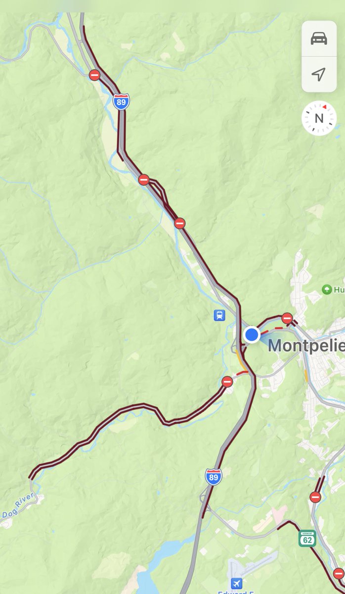 tinaguess11's tweet photo. Absolutely DO NOT drive south of Montpelier — and definitely don’t attempt to drive north of it tonight. I-89 completely closed, all possible routes through backroads impassable. STOP driving in the oncoming lane thinking you’ll bypass the traffic. YOU ARE ENDANGERING LIVES. https://t.co/WPE3PA78hY