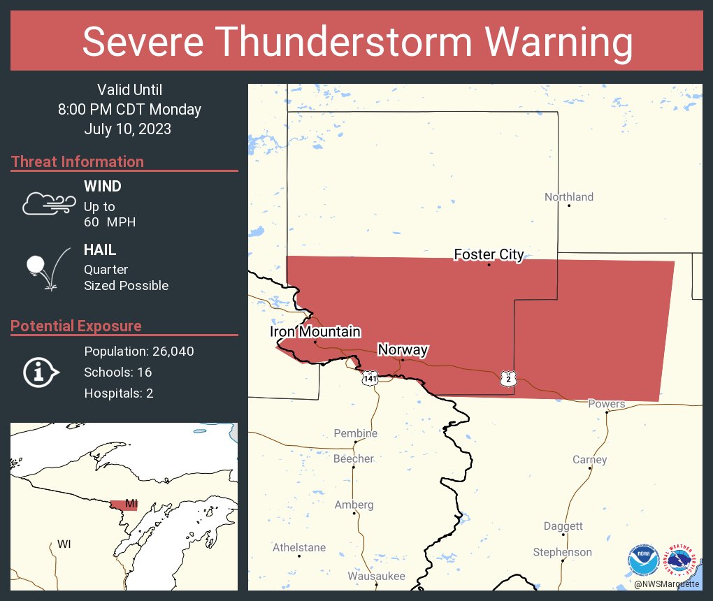 NWS Marquette on Twitter "Severe Thunderstorm Warning including Iron