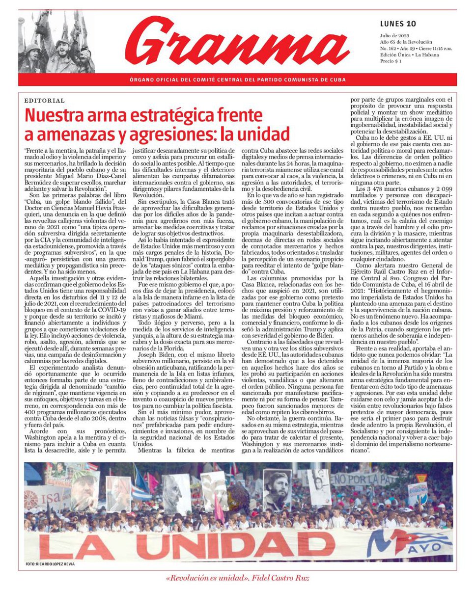 A este pueblo, ni podrán derrotarlo, ni podrán intimidarlo, ni podrán dividirlo.
#Cuba ♥️ 🇨🇺
#ConTodosLaVictoria
#DeZurdaTeam
