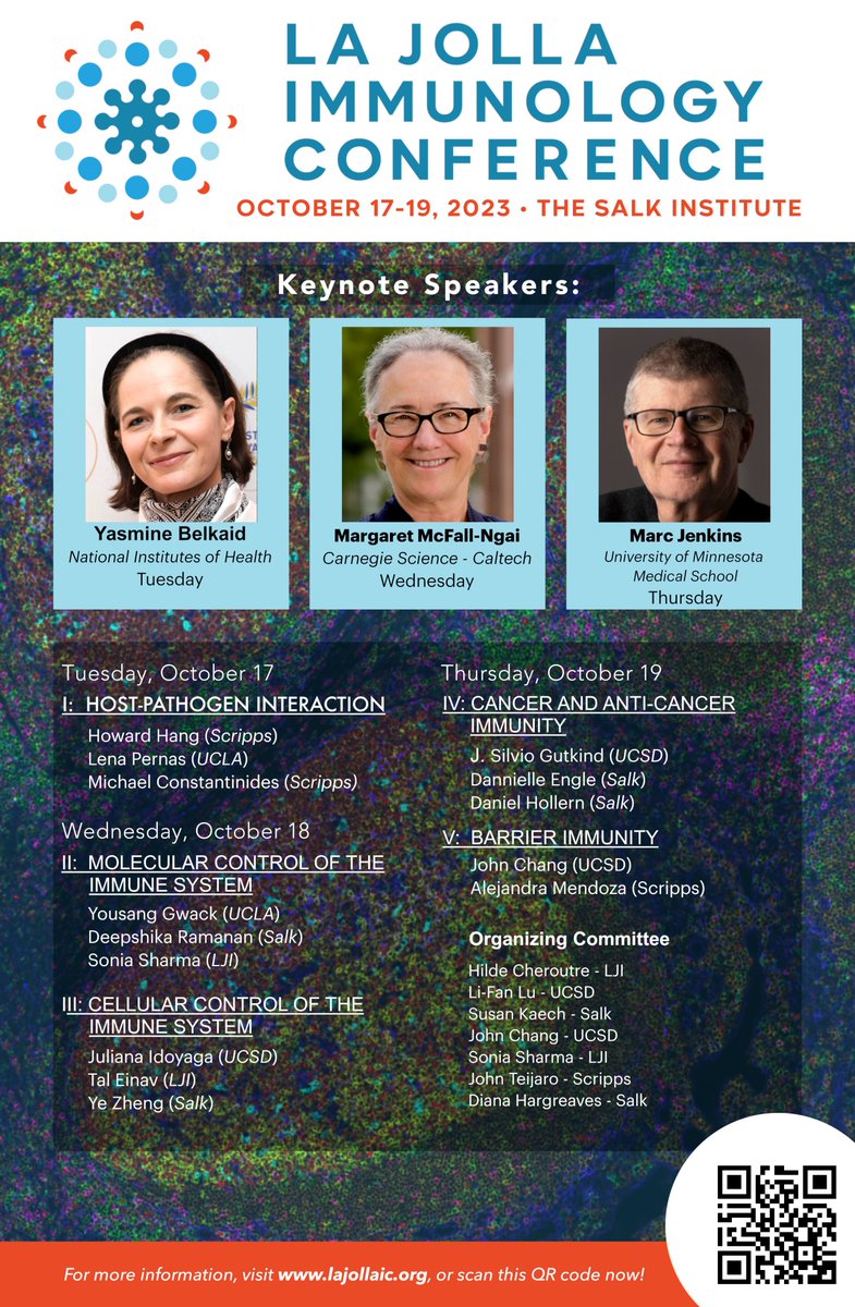 lajollaic's tweet photo. We are thrilled to announce the La Jolla Immunology Conference will be held in-person on October 17-19, 2023 at the Salk Institute. Registration opening soon! Take a look at our 2023 program! https://t.co/jEByxM2N75