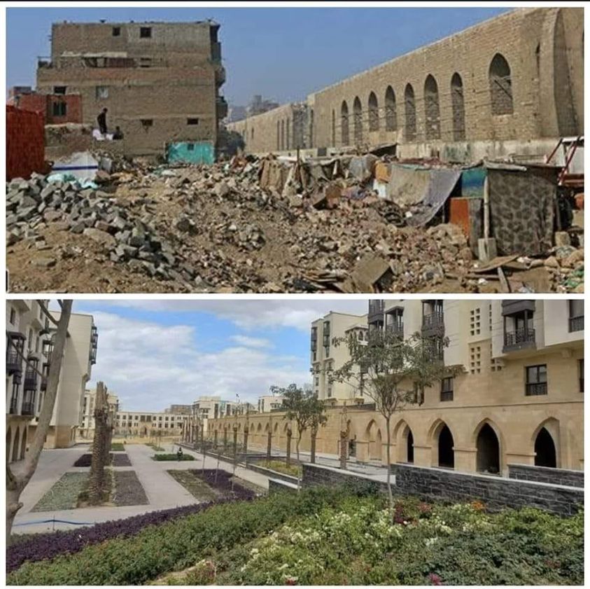 فاكرين سنة ٢٠٠٥ في فيلم "بوحه" بتاع محمد سعد أما الظابط ماهر كان عاوز يقابل بوحه الصباح وقاله قابلني عند سور مجرى العيون في الخرابة!!
الخرابة خلاص اختفت، وبقت زي مانتوا شايفين كده في الصورة، قبل وبعد.
سور مجرى العيون انشأه وبناه السلطان المملوكي محمد بن قلاوون وجدده السلطان قنصوه