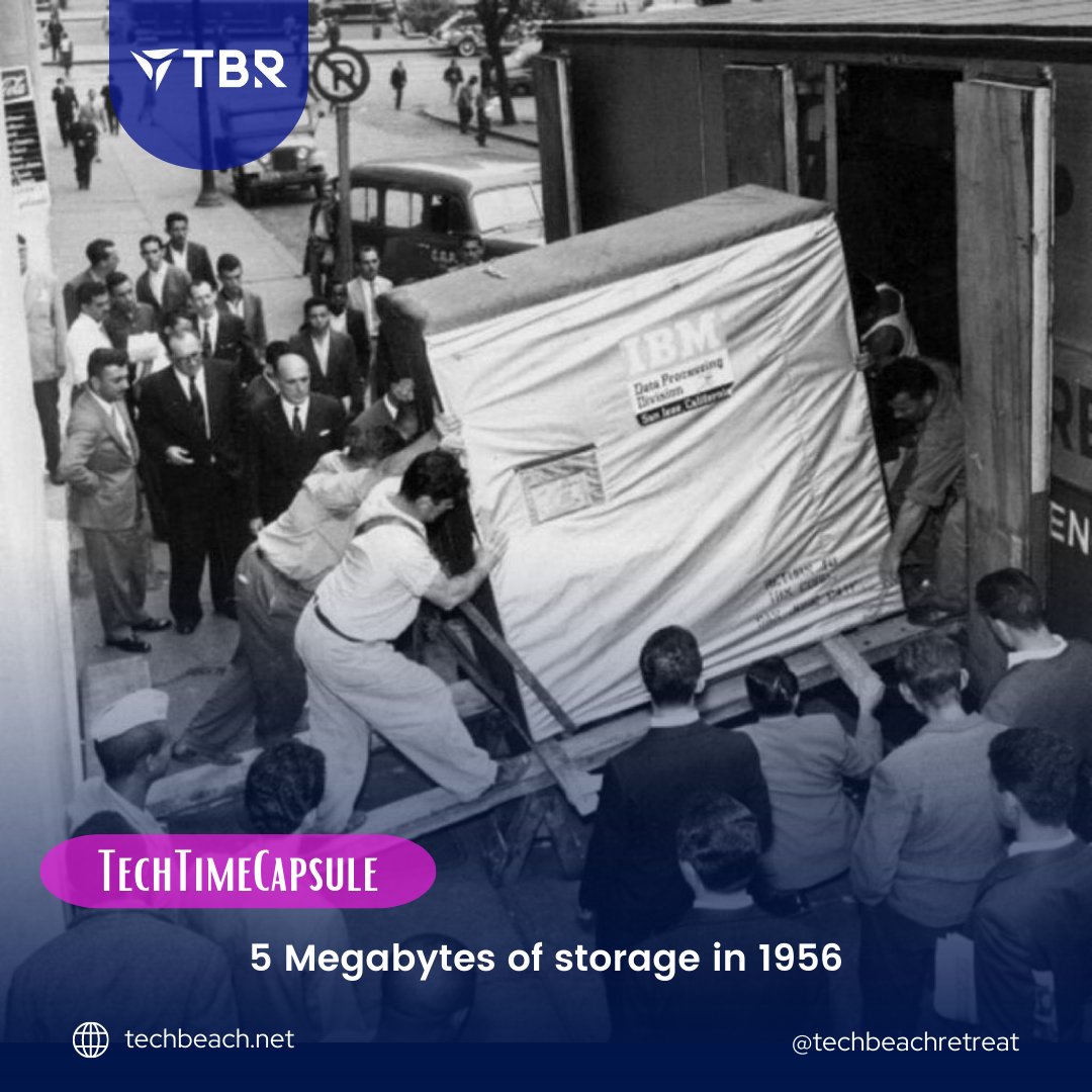 TechBeachRT's tweet image. From huge to tiny! 💾📱 In 1956, 5MB of storage required 2 refrigerators weighing 2000 pounds. Today, your sleek iPhone holds 1TB - 200,000 times more data in your pocket. Amazing how far we&apos;ve come! #TechTimeCapsule #EvolutionOfTech #TBR 📱💾🔬🚀