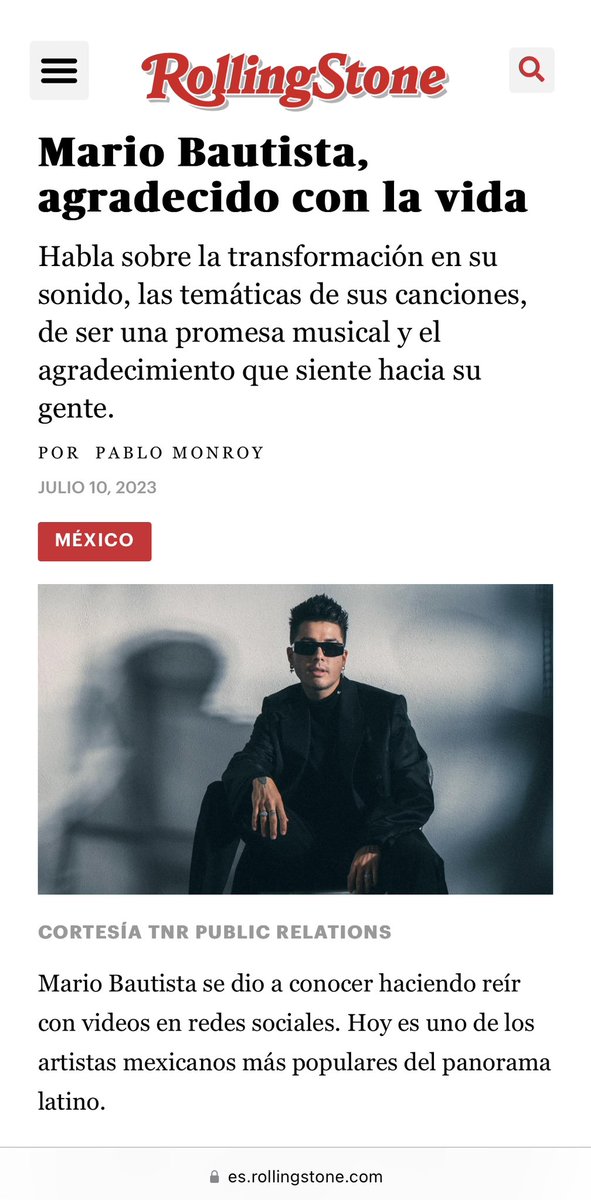 bautistersSC's tweet photo. 🗂️| Artículo de la prestigiada revista “@RollingStone” hablando sobre la carrera del cantautor mexicano @mariobautista_ &amp; una entrevista que le realizaron. 👏🏻
•
web: https://t.co/1I5z8Ksvqj https://t.co/UGeorkbPiv