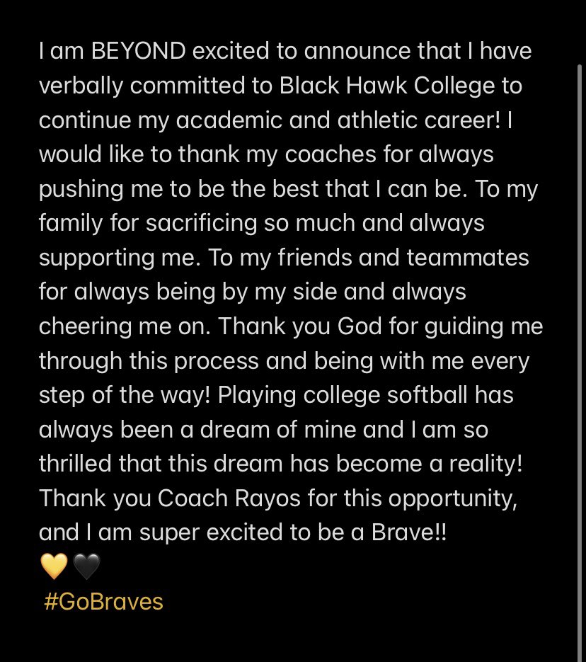 #Committed 💛🖤 <a href="/BHCSoftball/">Black Hawk College Softball</a>