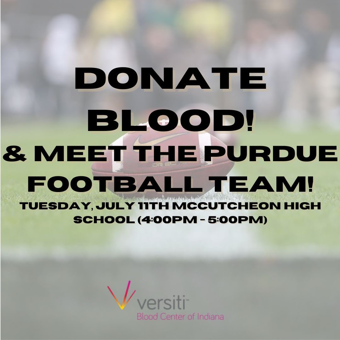 Every day in the U.S., 29,000 units of red blood cells are required in hospitals and emergency treatment facilities. Sign up to donate at McCutcheon High School Tuesday July 11th by clicking the link below and stop by from 4-5 for pictures and autographs! lnkiy.in/McCutcheonHigh…