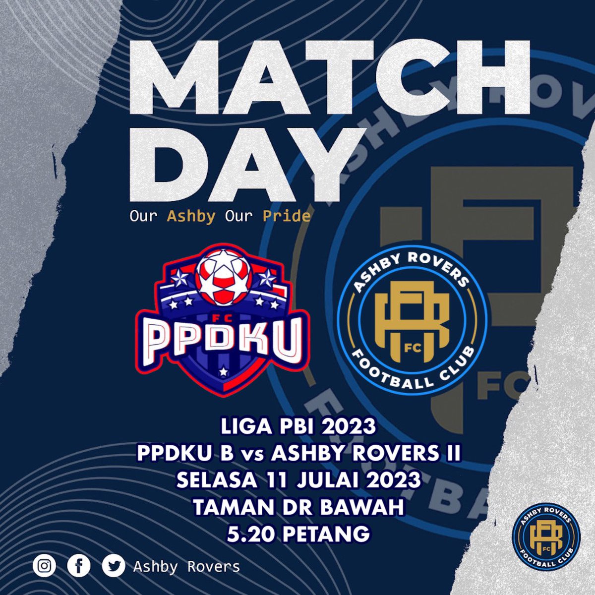 MATCHDAY ASHBY ROVERS II !!! 

🏆 LIGA PBI 2023
⚔️ PPDKU B vs ASHBY ROVERS II 
🗓 11 JULAI 2023
🏟 TAMAN DR BAWAH
🕡 5.20 PETANG

Ayuh semua penyokong-penyokong Ashby Rovers hadirkan diri dan berikan sokongan kepada Ashby Rovers II !!!

#AshbyRovers 💙🤍