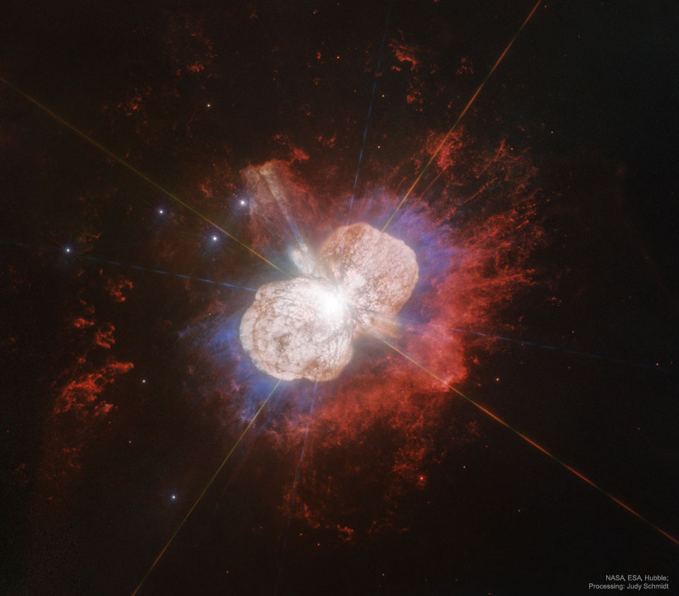 JoelFanMusic's tweet photo. Meet the doomed #star, Eta Carinae.
It's one of the most massive stars in our #Galaxy, with five million times the power of our #Sun.
And it may be ready to explode.
No one knows when but it'll be a full blown #supernova.
#Universe #NasaHubble #NasaWebb #Astronomy #Cosmos https://t.co/tADbUg0wbF
