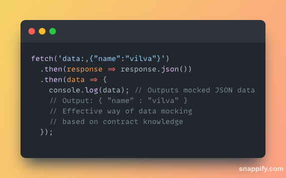 vilvaathibanpb's tweet photo. 📡 APIs are not ready yet, but you know the contracts?

No problem! 🤩 Leverage data URLs in JavaScript fetch to mock data! 

🚀 Simply embed JSON directly. Quick and easy data mocking! 

This enables Rapid development and independence💡 https://t.co/q8kM08ppLb