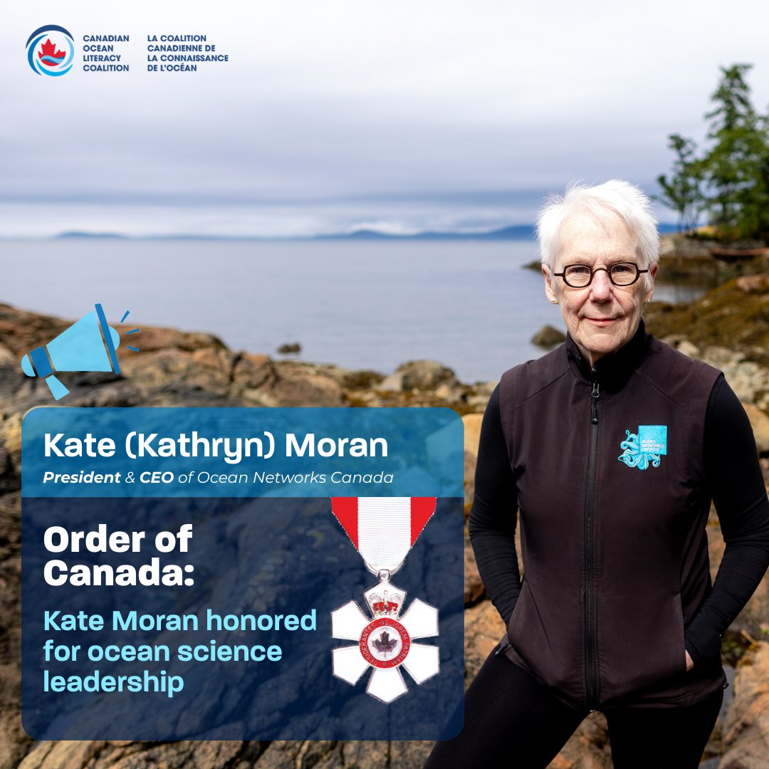 Congratulations to @KateMoran, president and CEO of @Ocean_Networks @UVic, on her recent appointment to the Order of Canada for her ocean science leadership in Canada and beyond.