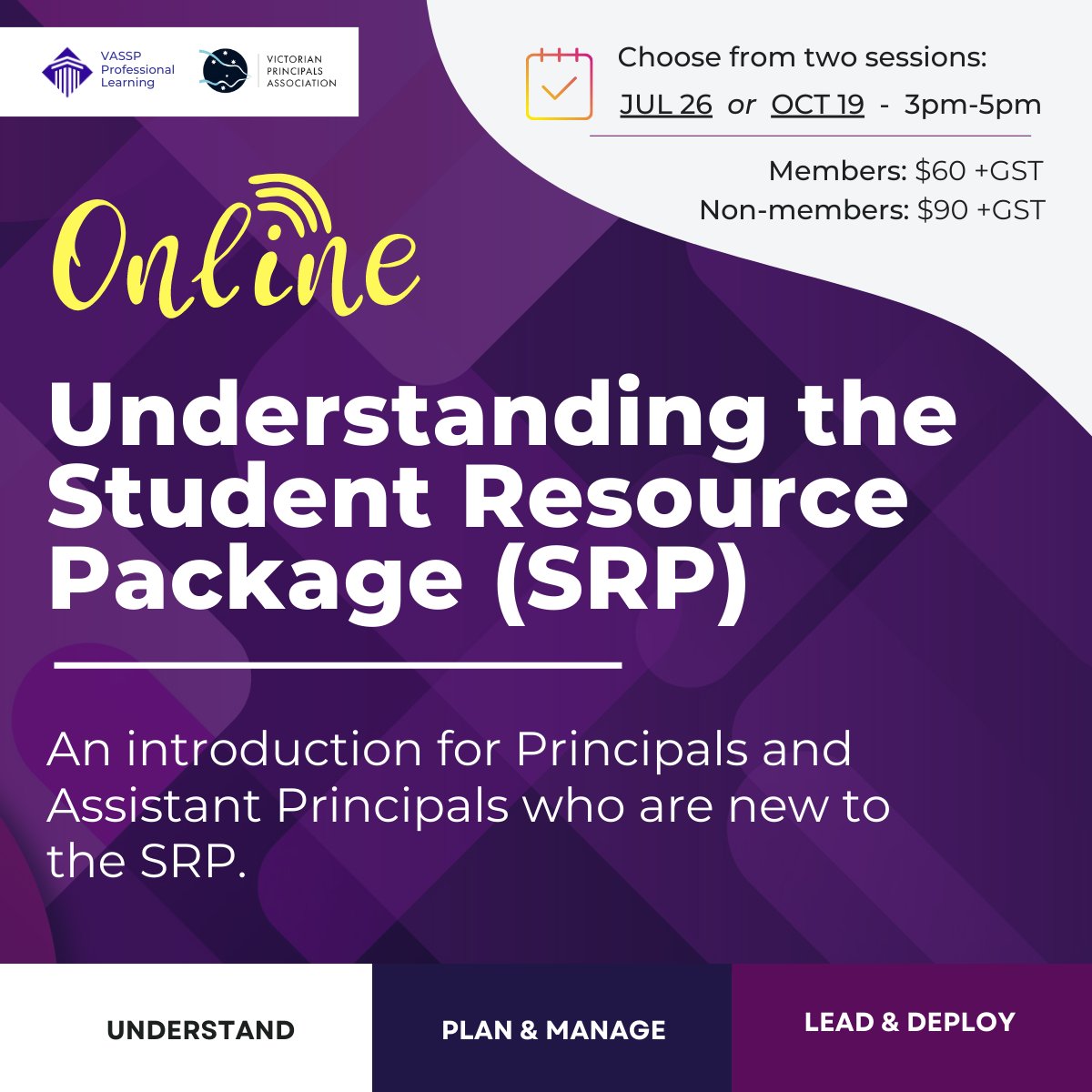 BOOK HERE: lnkd.in/gpsaWA_Q This session is designed for Principals and Assistant Principals. The focus is on understanding your school’s SRP and preparing an effective workforce plan.