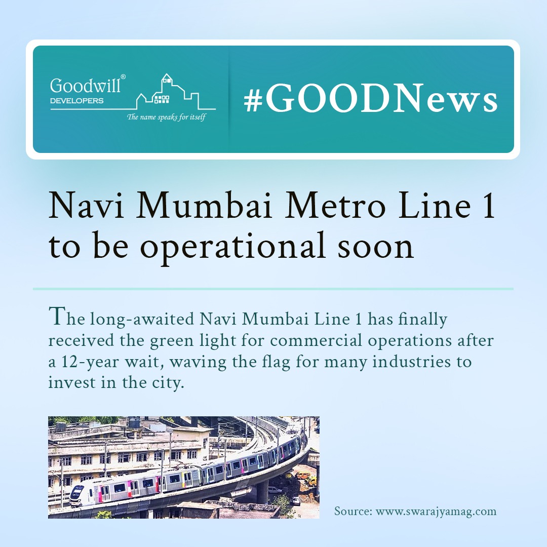 Goodwill_Develo's tweet image. #NaviMumbai will certainly add wings of #opportunities post the Metro operation as industrial spots like Taloja will now be accessible, hereby, making waves of new businesses to find their place in Navi Mumbai.

Visit our website: goodwillbizhub.com

#goodwilldevelopers