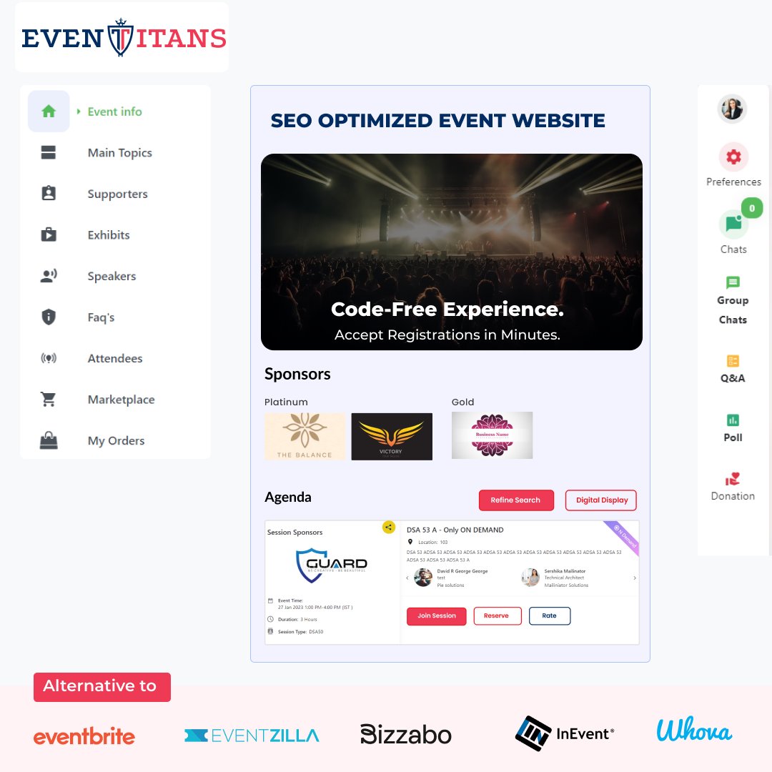 EventTitans's tweet image. Build fully-customized, aesthetically pleasing, and easy-to-manage websites for all your events with zero coding knowledge.

#EventWebsiteBuilder #EasyWebDesign #ZeroCodingKnowledge #CustomizedWebsites #eventmanagementsoftware #eventprofs #eventorganizer #viral #trending
