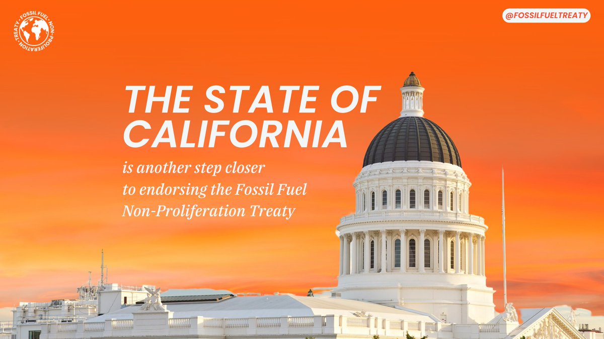 California just took another step toward supporting a Fossil Fuel Non-Proliferation Treaty. Today, their Natural Resources Committee supported resolution SRJ2 to endorse the #FossilFuelTreaty. What's next? A final vote on the Assembly floor. More: fossilfueltreaty.org/california-com…