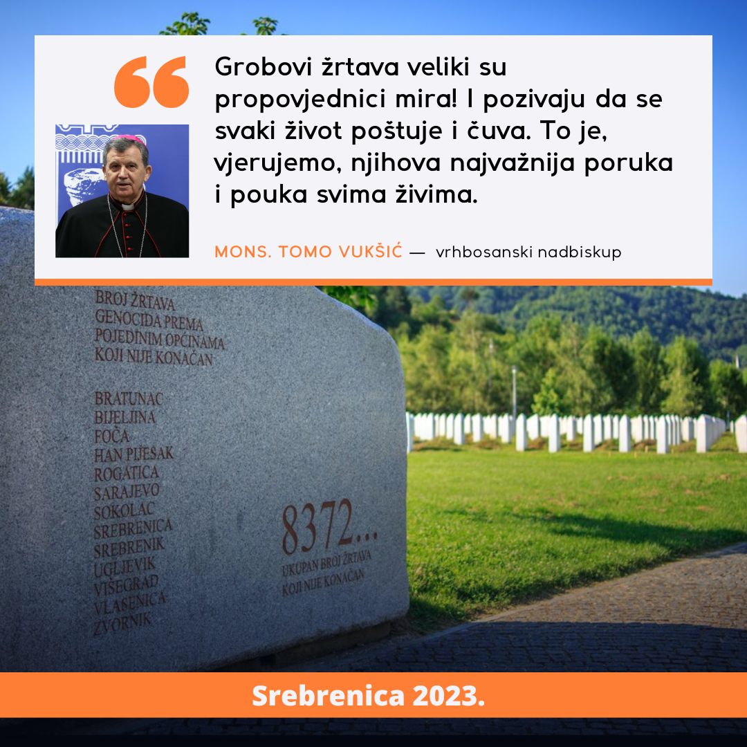 Vrhbosanski nadbiskup metropolita i predsjednik BK-a BiH mons. Tomo Vukšić u povodu obilježavanja 28. godišnjice genocida u Srebrenici uputio je svoju poruku
vrhbosanska-nadbiskupija.org/nadbiskupija/a…