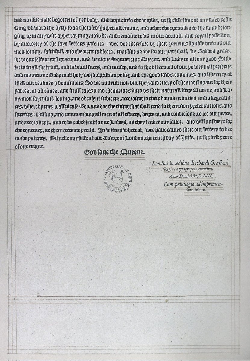 GreyRevisited's tweet photo. #OTD in 1553. A three page proclamation detailing Lady Jane Grey's right to be Queen of England continued to be read aloud and circulated. The sheet was printed by Robert Grafton, a royal printer. 

#ladyjanegrey #ninedays #OnThisDay #Tudor #History #QueenJane https://t.co/tpHLCD7Z28