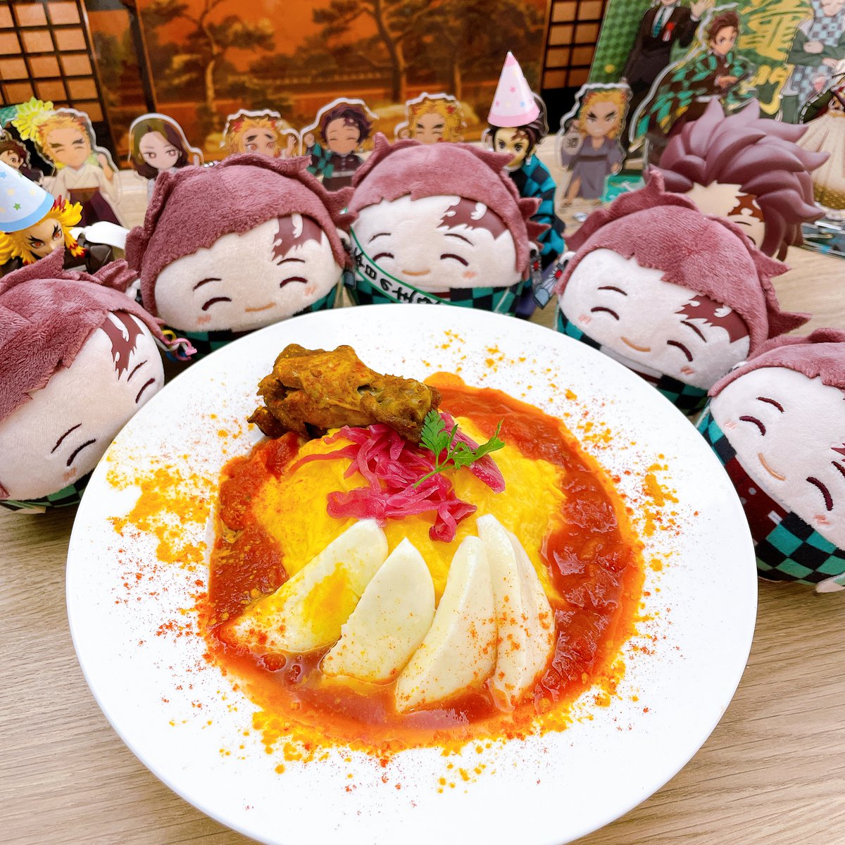 竈門炭治郎 「去年のチャン誕は、ちょうど家カフェとかぶってたうえにガッツリ系デザートで胃が死ん」|きりこ🖊のイラスト
