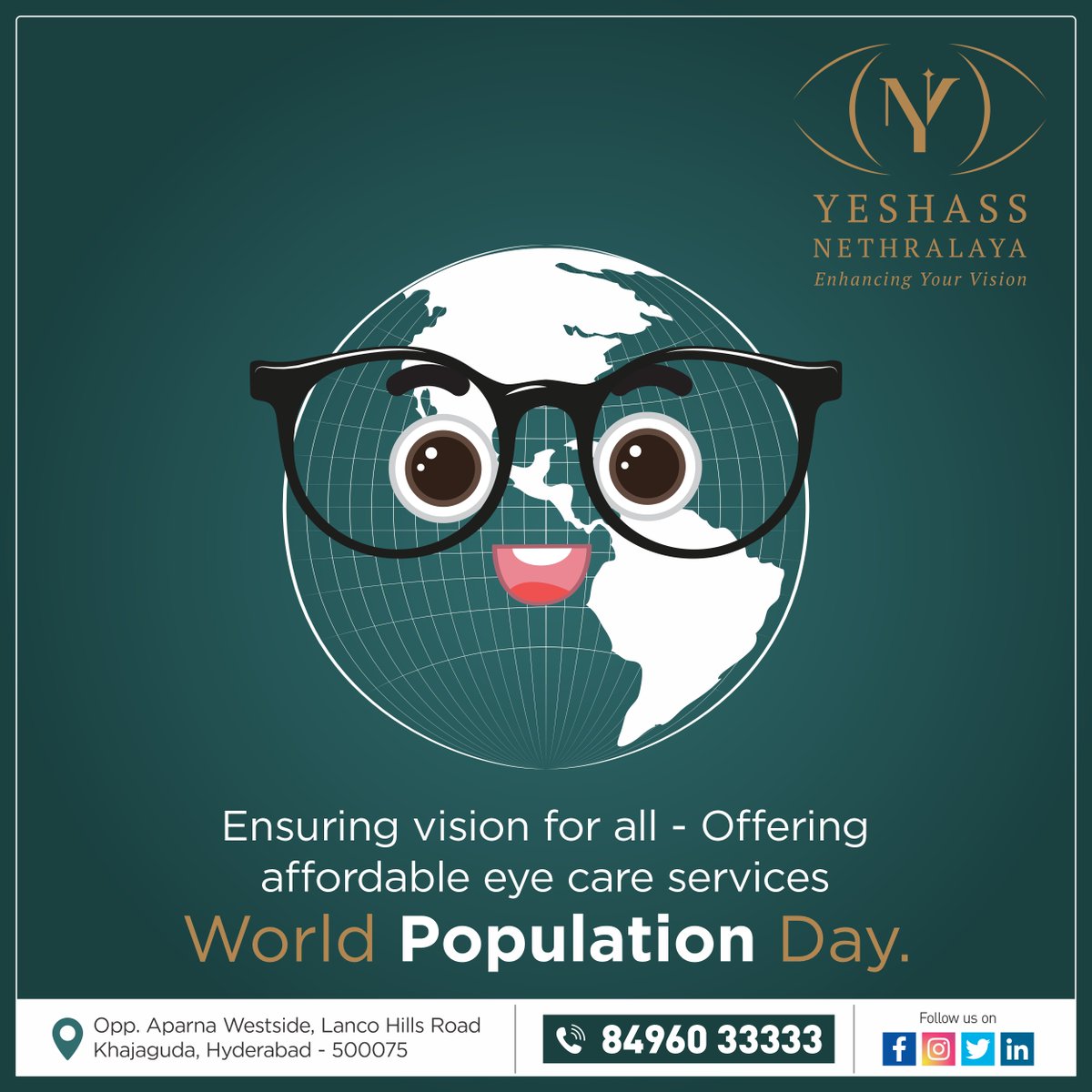Celebrating #WorldPopulationDay! 
Did you know that millions of people worldwide suffer from #visionimpairments that could be prevented or treated? Together, let's ensure that everyone has access to quality #eyecareservices, regardless of their background.

Call Now: 84960 33333