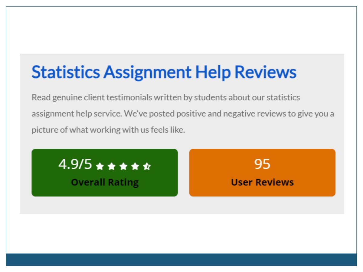 statisticsassi5's tweet image. Experience unparalleled Statistics Assignment Help with glowing testimonials from thrilled students. Unlock your statistical prowess with our trusted service. Discover excellence today!
bit.ly/3hYGXYZ
#statisticsassignmenthelp #statisticsassignmenthelper #education