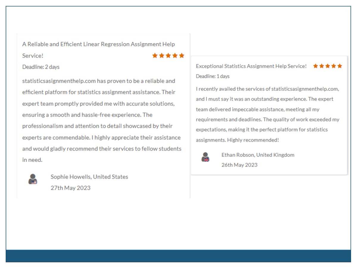 statisticsassi5's tweet image. Experience unparalleled Statistics Assignment Help with glowing testimonials from thrilled students. Unlock your statistical prowess with our trusted service. Discover excellence today!
bit.ly/3hYGXYZ 
#statisticsassignmenthelp #statisticsassignmenthelper #education