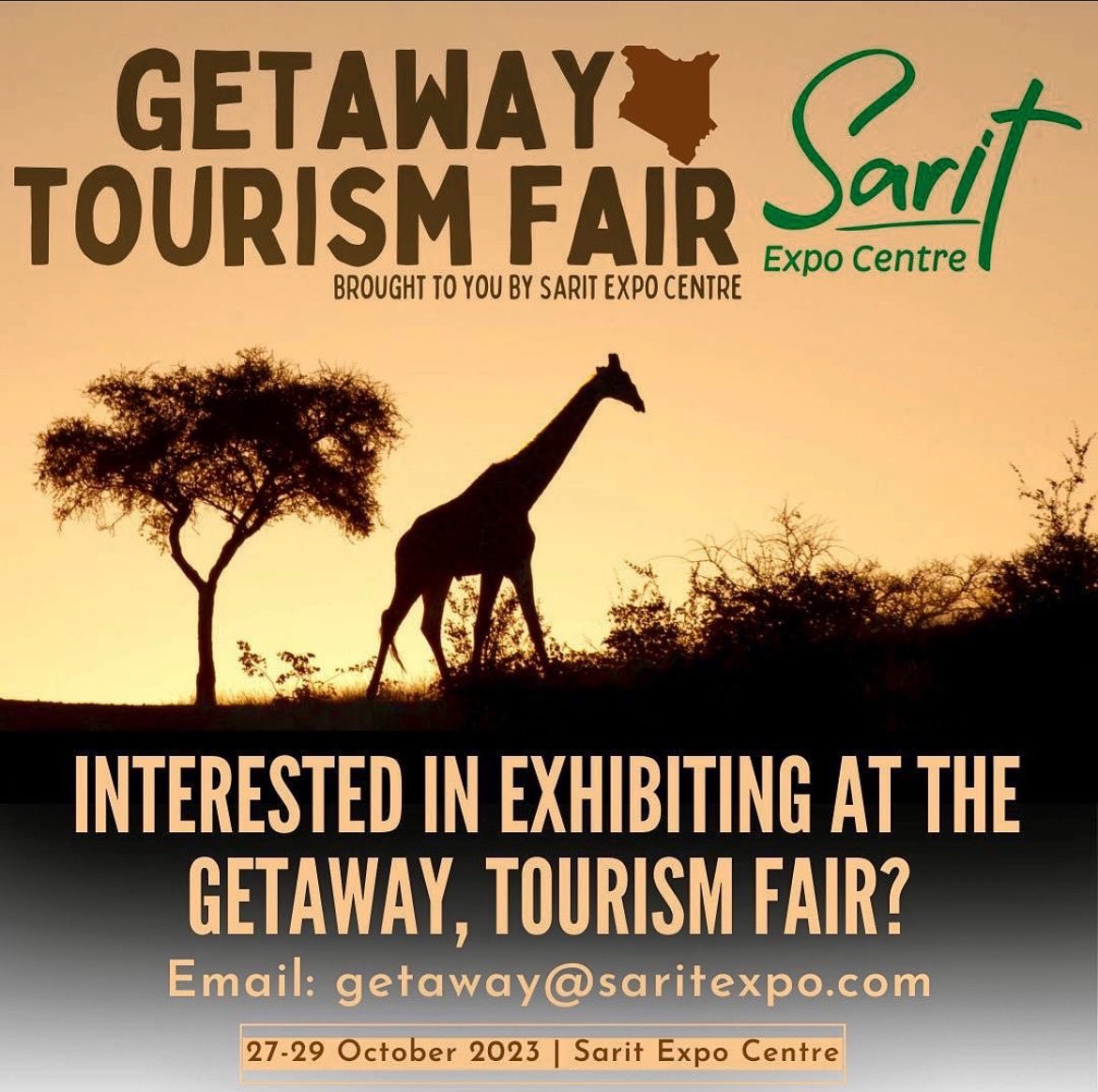 Join us for a journey of discovery at the Getaway Tourism Fair! Showcase your business and connect with travel enthusiasts from all over. 
Email us on : getaway@saritexpo.com

#Saritexpocentre #Tourismkenya #Getaway #getawaytourismfair2023 #Tourismexpo #exhibitwithus #exhibition