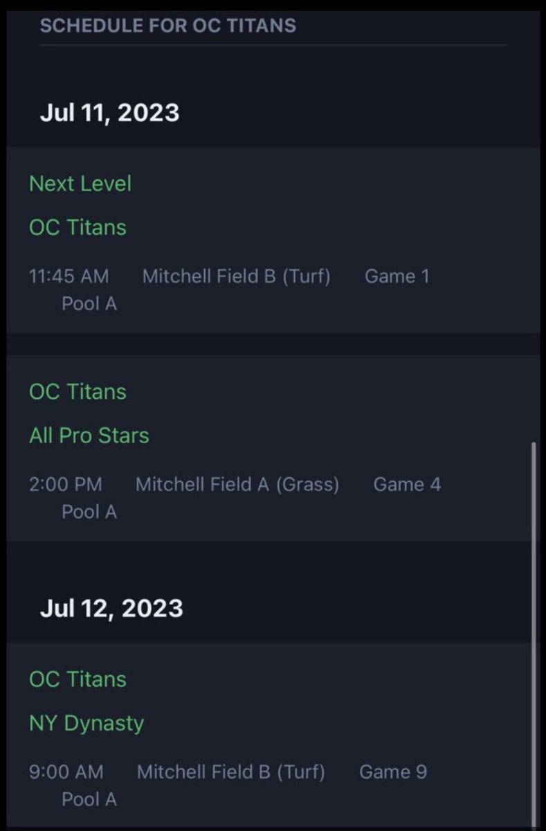 JaggerDuque1's tweet photo. My schedule for blue chip tournament at Mitchell field this week https://t.co/UYWRw8CXk9