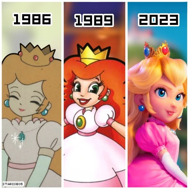Thenightstarise's tweet photo. Peach's Movie/cartoon evolution 
#PrincessPeach #princesspeachtoadstool 
#SuperMarioMovie #SuperMarioBrosWonder https://t.co/2oq0OL83pf