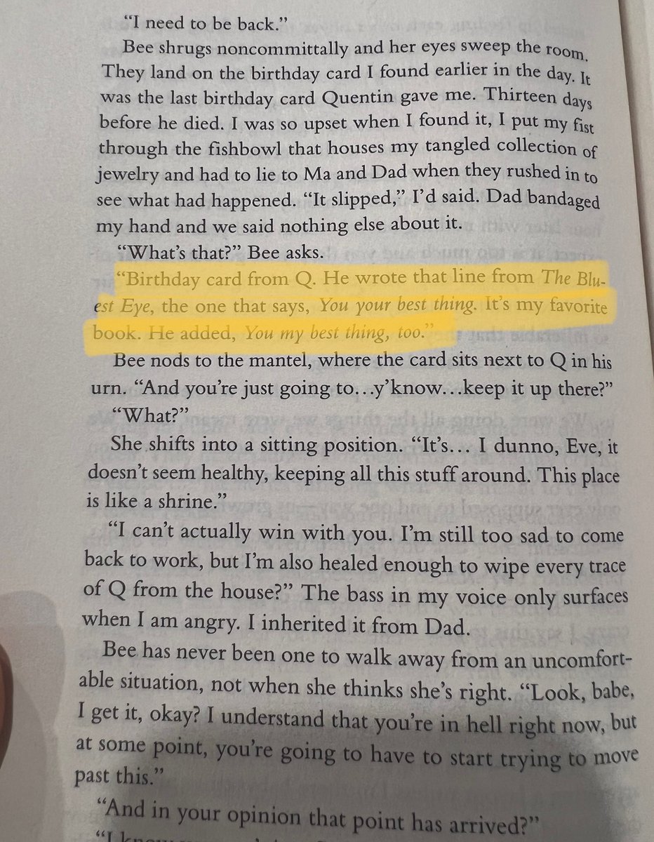If I asked any of you my favorite book, you’d say “Beloved” And you’d be right. So imagine my dismay when I’m reading a book and the author credits The Bluest Eye for my favorite line in Beloved. The next line in Beloved literally names the main character!