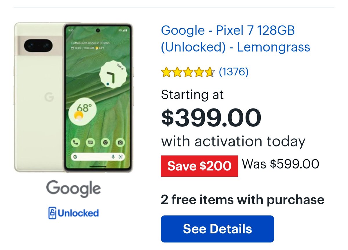 MrTechie_WTT's tweet photo. You techies know @BestBuy is one of My FAVORITE places to buy phones. This deal is too good to pass up! A pixel 7 for $399?!?! 😱 
Already have a pixel 7, 7a and 7 pro bur might just another because of how good this deal is #MrTechie #WeTheTechies https://t.co/JQp9VWtWH9