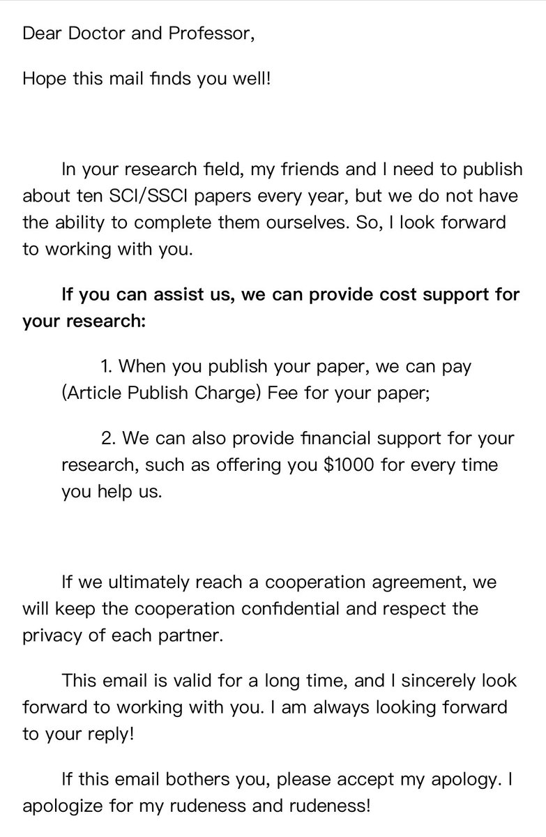 DrMootravardhak's tweet image. What the…? Are other researchers getting this kind of unethical requests? Basically asking to buy their way into co-authoring a research paper without participation.

#MedTwitter #BadResearch #spamming #MedEd